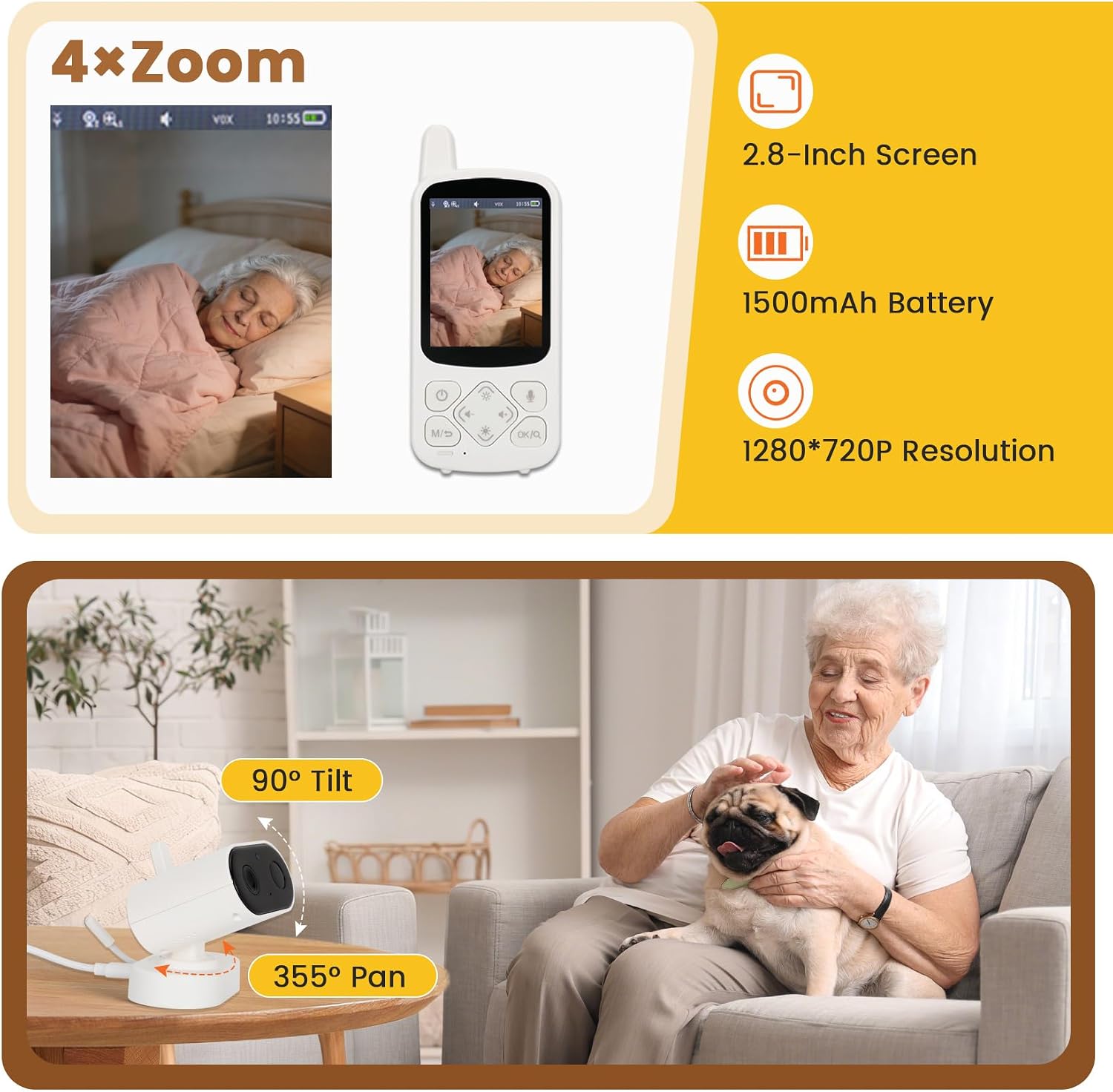 Elderly Monitor with Camera and Audio Two Way Talk Baby Monitors for Seniors No Wi-Fi Video Monitor with Call Button for Home and Nursing Home Use Ideal for Dementia Patients and Elderly Care