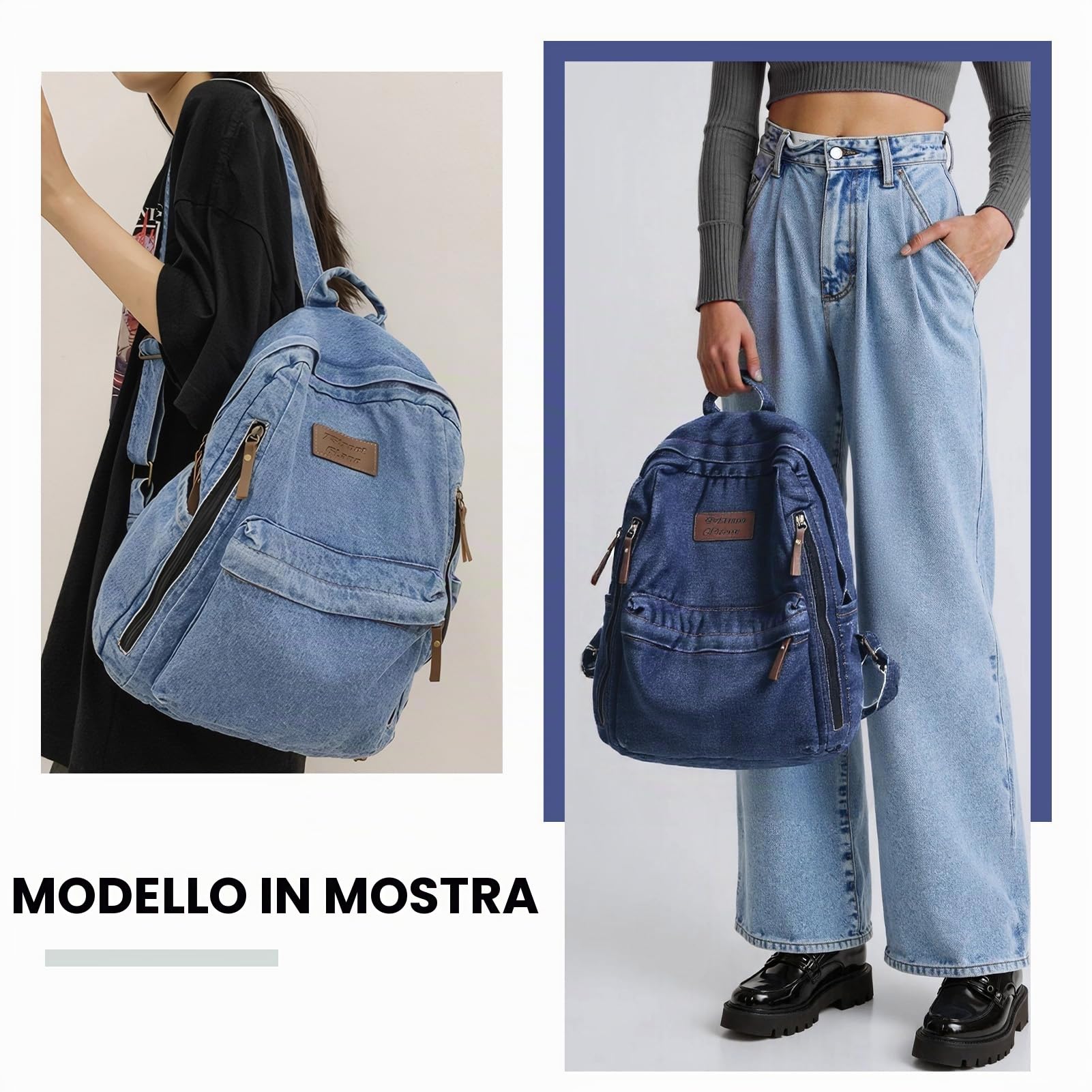 Zaino in tela jeans vintage, leggero, estetico, per pendolarismo e pendolarismo regolabile, per computer portatile, stile casual, da viaggio, per lavoro, scuola
