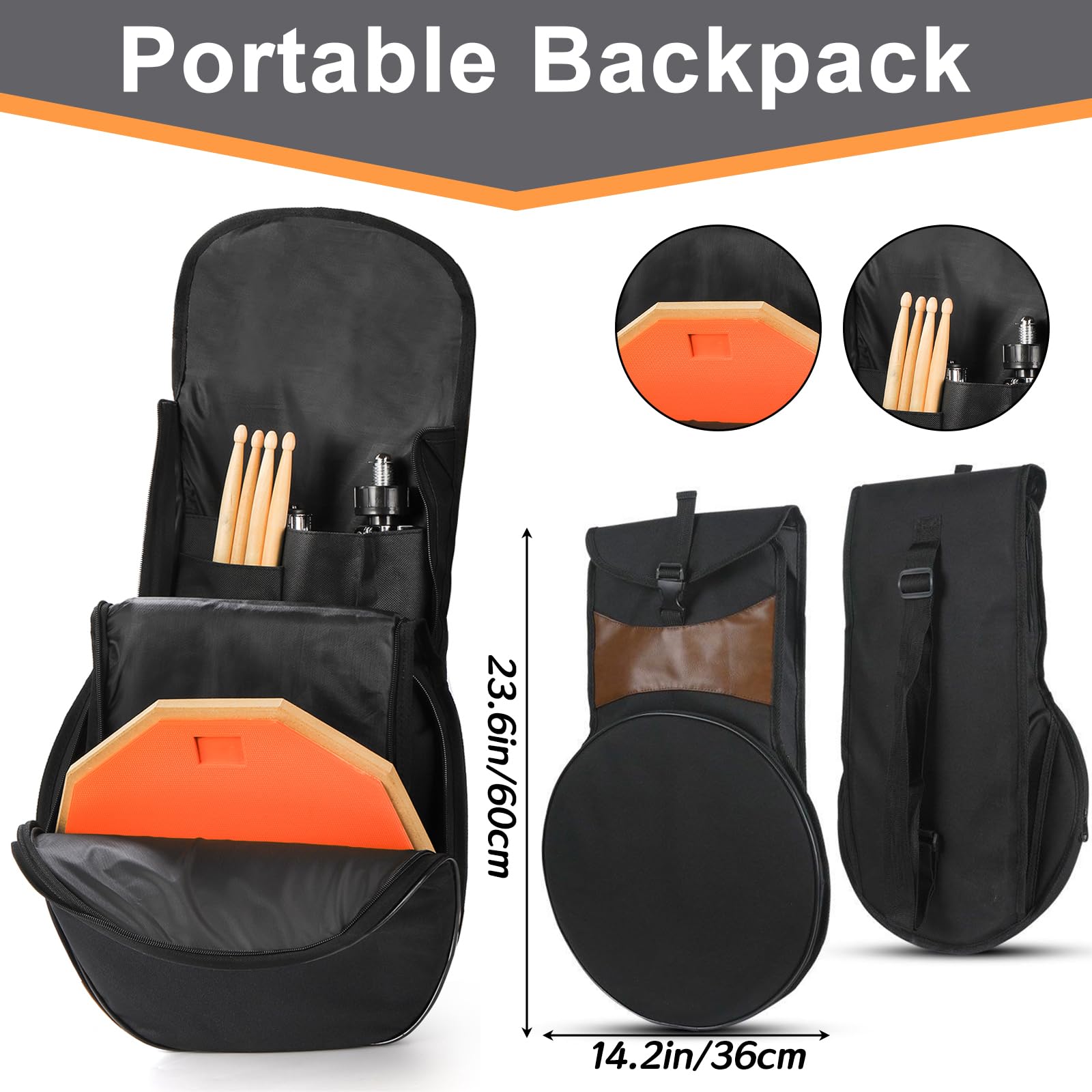 YOUEON Soporte de tambor con juego de almohadillas de práctica de tambor, almohadilla silenciosa de doble cara de 12 pulgadas con baquetas, soporte para baquetas y funda de transporte, se adapta a