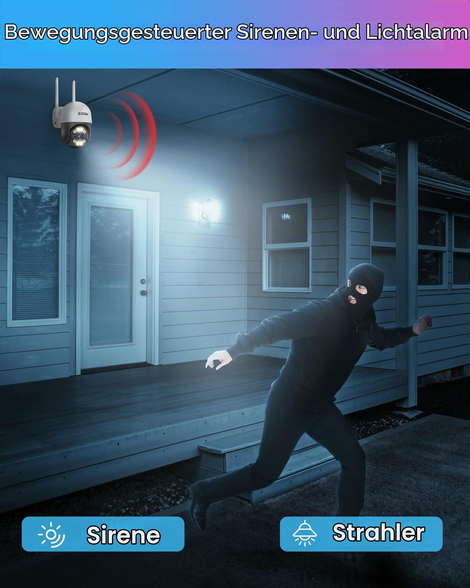 ZOSI 3MP Überwachungskamera Set WLAN Aussen, 4X Pan/Tilt IP Dome Kamera