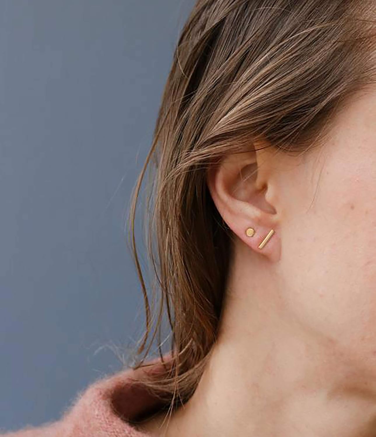 EPIRORA Sterling Silver Stud Earrings for Women Men- 4 Pairs of Hypoallergenic Simple Geometric Small Stud Earring Set Tiny Circle Triangle Square Bar Stud Earrings Mini Cartilage Tragus Earrings