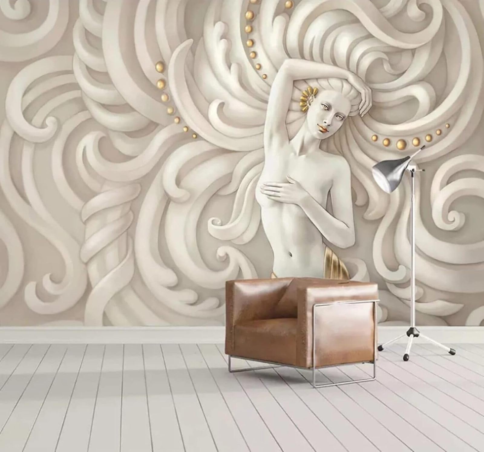 Wallpaper-3D-Xlm 250Cm×170Cm(B×H) Relief Figures Sculpture Angels Art 3D Wallpaper Easy Install Feature Office Living Room Sofa Bedroom Tv Background Wall Decoration-250Cm×170Cm