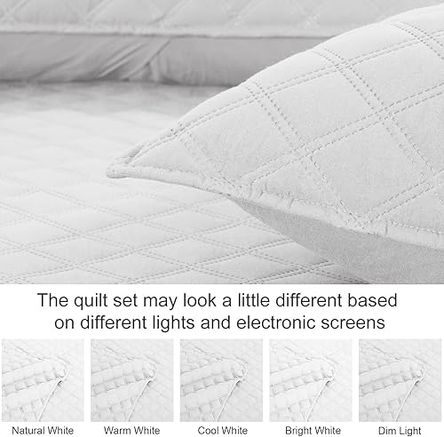 Miniatura 6 de Exclusivo Mezcla Juego de edredón suave tamaño Queen Matrimonial de 3 piezas, colchas ligeras de color blanco, juego de ropa de cama para todas las