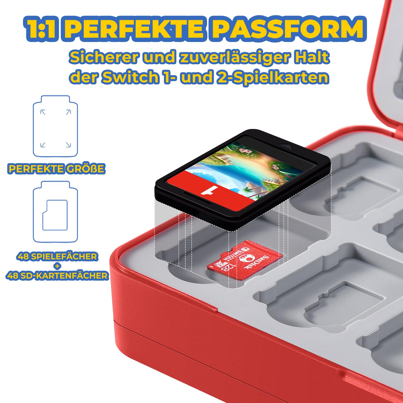Nintendo Switch 2 Spiele Aufbewahrung Box, Switch Game Card Case mit 48 Spielkarten Speicherplatz - Rot