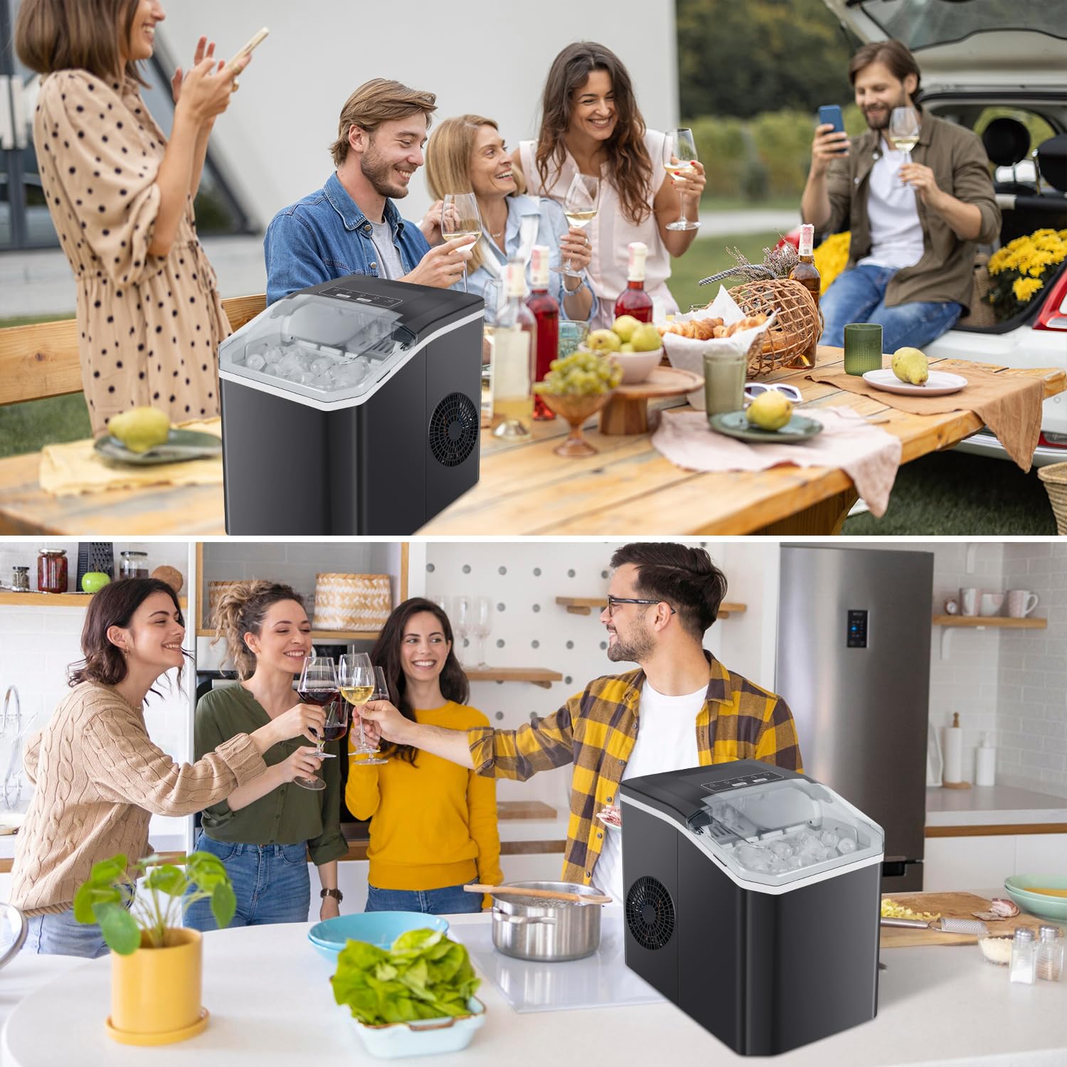 Macchina per cubetti di ghiaccio compatta da 120 W, piccola, 9 cubetti di ghiaccio in 6 minuti, 12 kg/24 h, con sensore a infrarossi e autopulente, macchina per cubetti di ghiaccio per cucina, ufficio