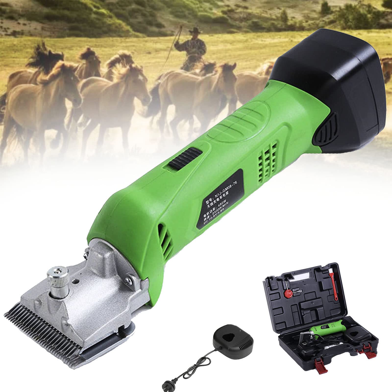 Tagliacapelli di Cavallo Senza Fili da 200 W, Forbici Ricaricabili per toelettatura, cesoia elettrica, per la rasatura del Cane (Green)