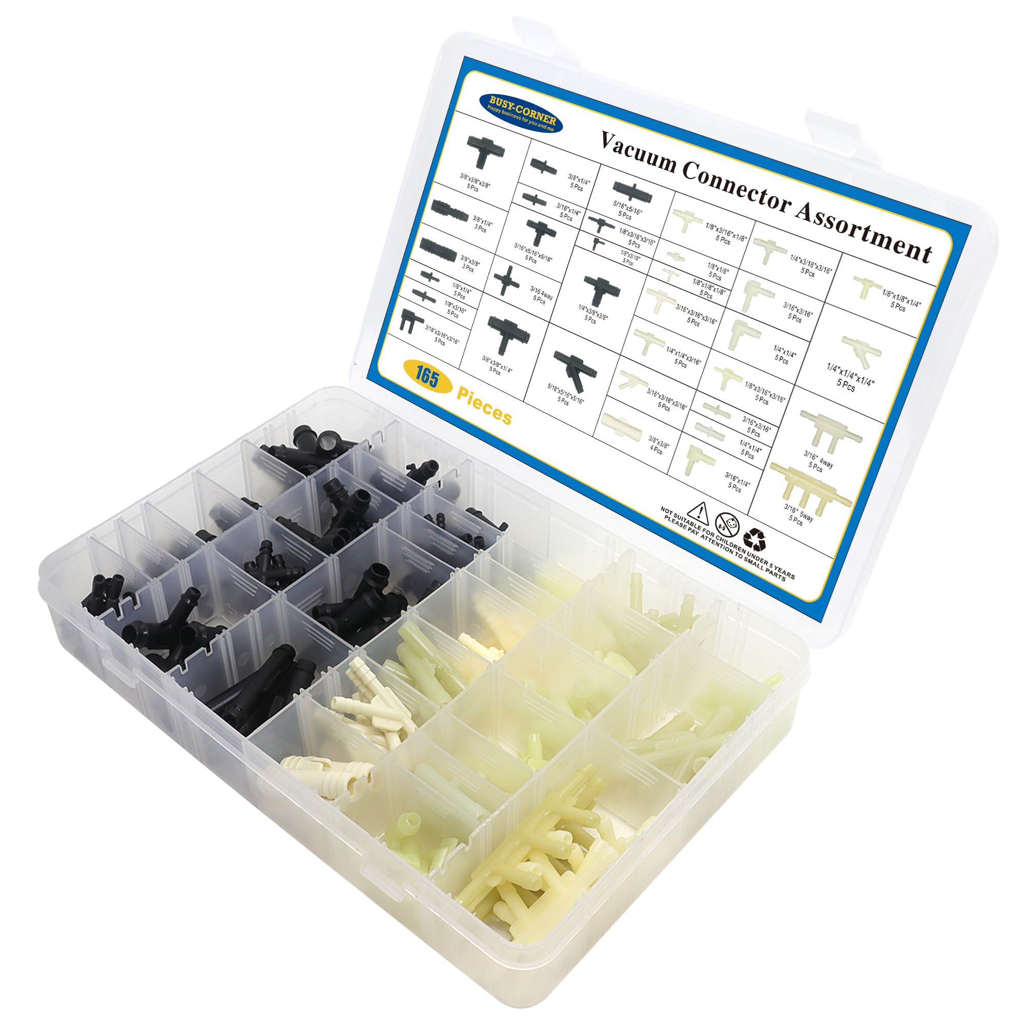 Kit Assortito Connettori A T E Dritti Per Tubi Sottovuoto Auto – In Nylon, Misure Multiple: 3/8, 1/4, 3/16, 1/8, 5/32, 5/16 Pollici – Per Tubi Lavavetri, Aria, Carburante – Fai Da Te - 3
