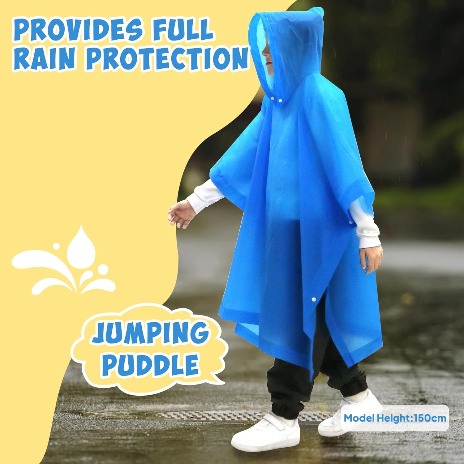 ANYOO 2 Pack Raincoats for Kids Emergency Ponchos Reusable Rain Poncho with Hood Waterproof Rain Coats for Boys and Girls - Image 5