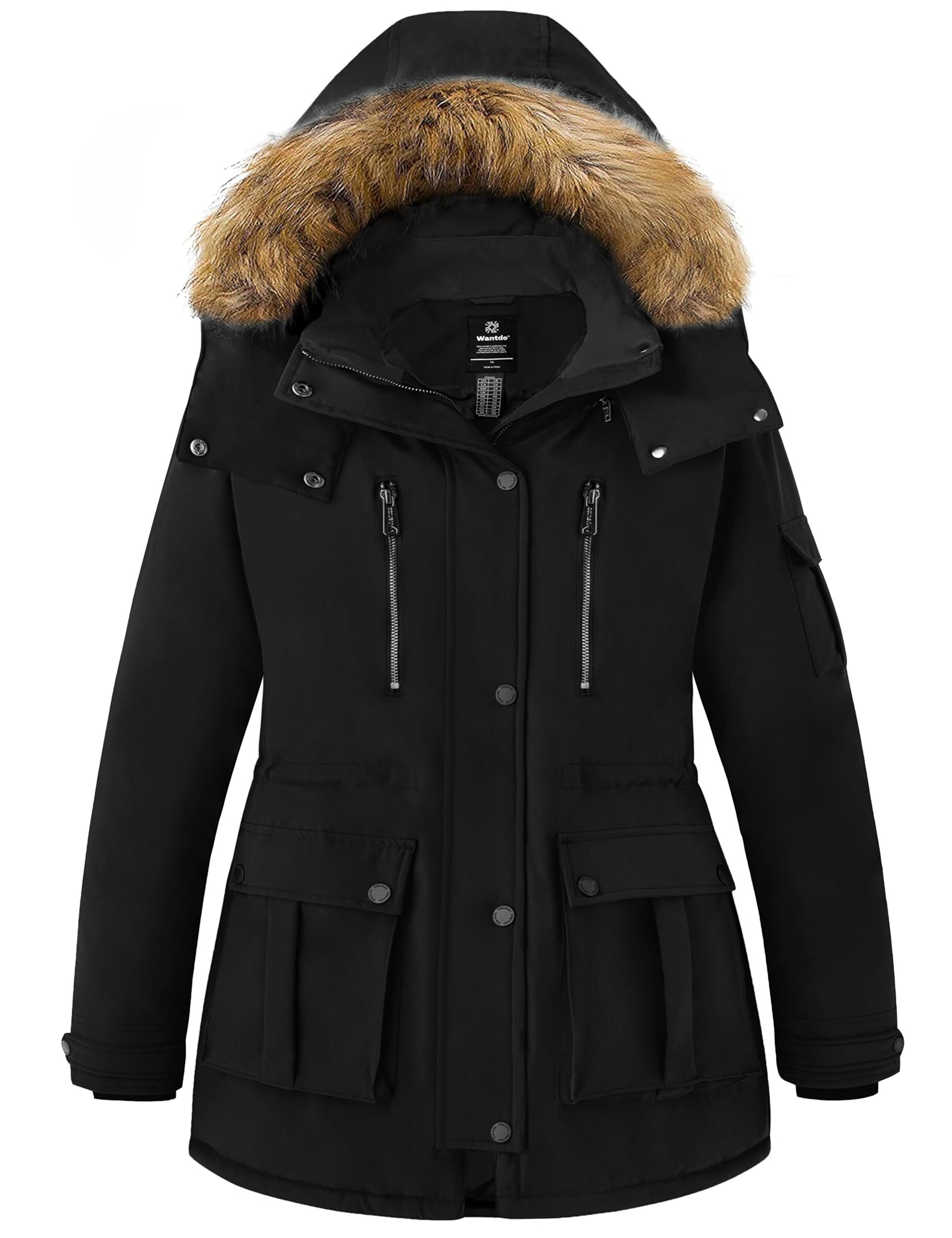 wantdo plus size winter coats for women parka overcoat warm winter jacket with hood black 6x