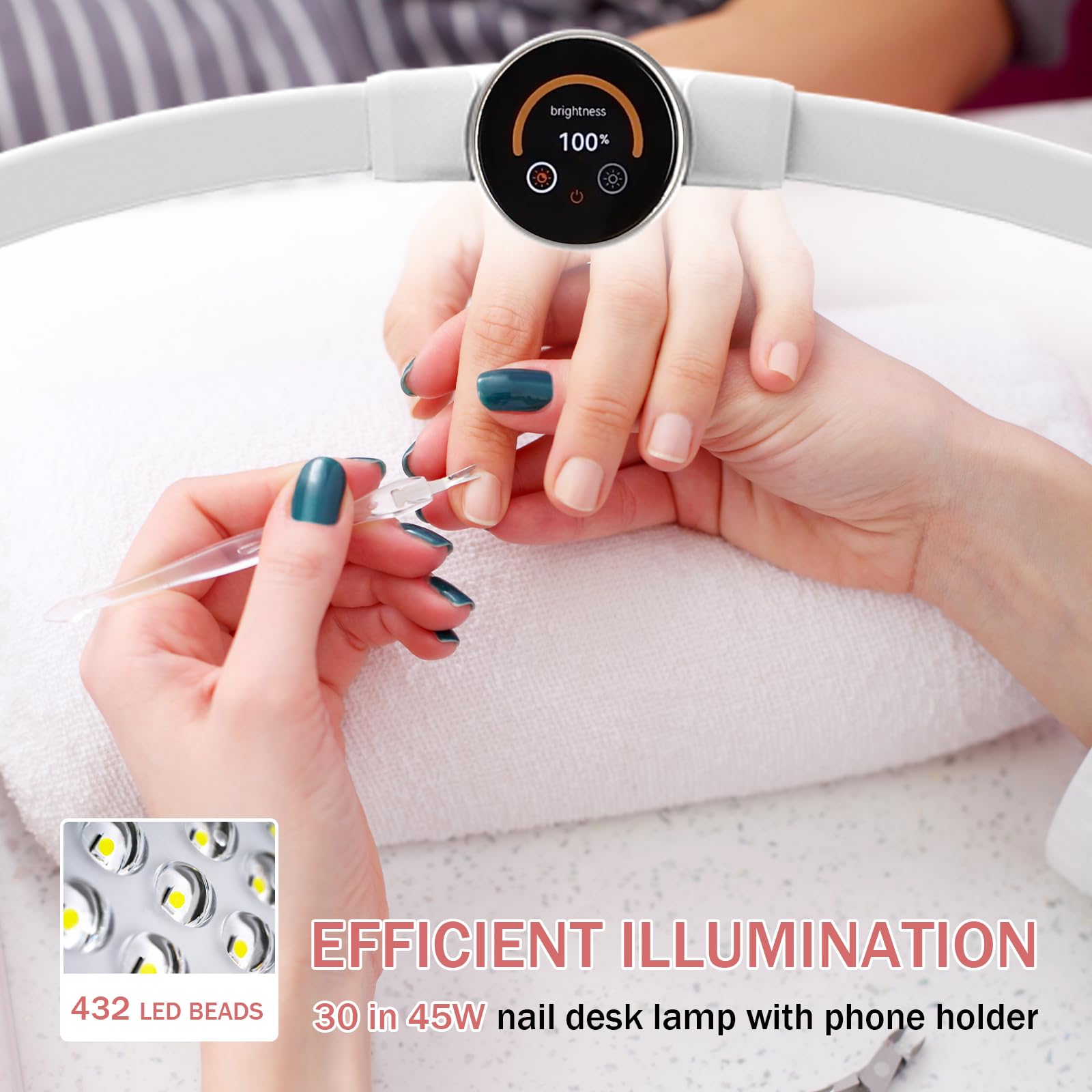 Adonafy Lampe Demi-Lune 30 LED – Lampe Onglerie Table 3 Températures + 10 Niveaux Luminosité – Idéale Cils, Ongles, Tatouage – Diamant Blanc