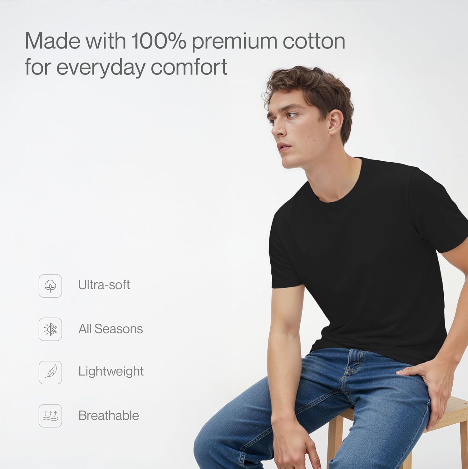 Mens T-Shirts - Premium 100% Cotton Crew Neck Tee, Classic Tee -Short Sleeve, Ultra-Soft, Breathable, Everyday Essential - Image 3