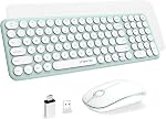 Clavier sans fil et Mouse Combo,XTREMTEC 2.4GHz Compact Taille Vert Slim Clavier mignon Retro Round Keycap Clavalier sans fil sans fil Accueil Accessoires de bureau Pour Mac/Windows(Macaron Green)