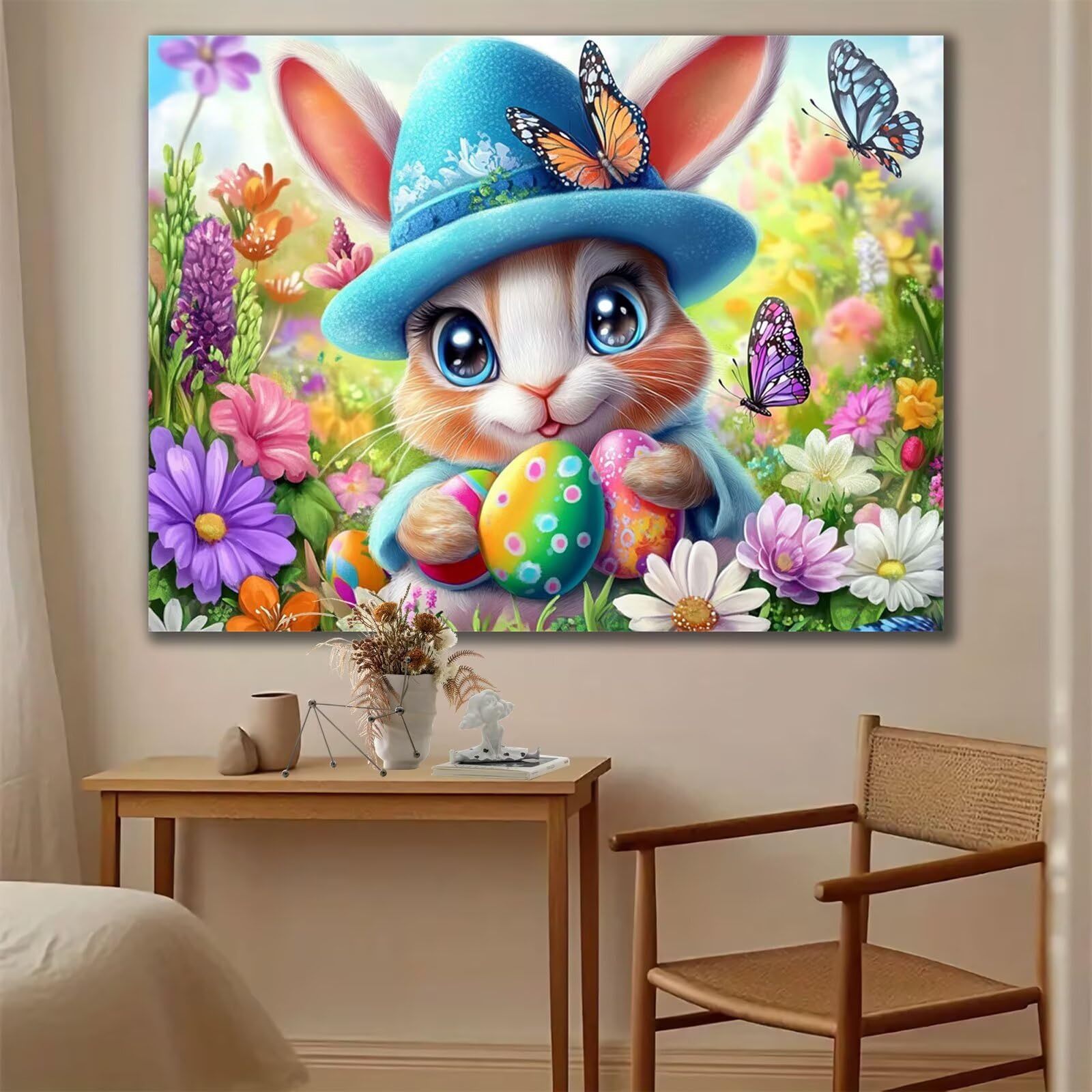 Peinture Numero Adulte Pâques Peinture Numero Lapin DIY Paint by Numbers Enfant Débutants Activité Manuelle kit avec Pinceaux et Peintures Acryliques, Loisirs Créatifs Femme Cadeau 50x70 cm 2W-397