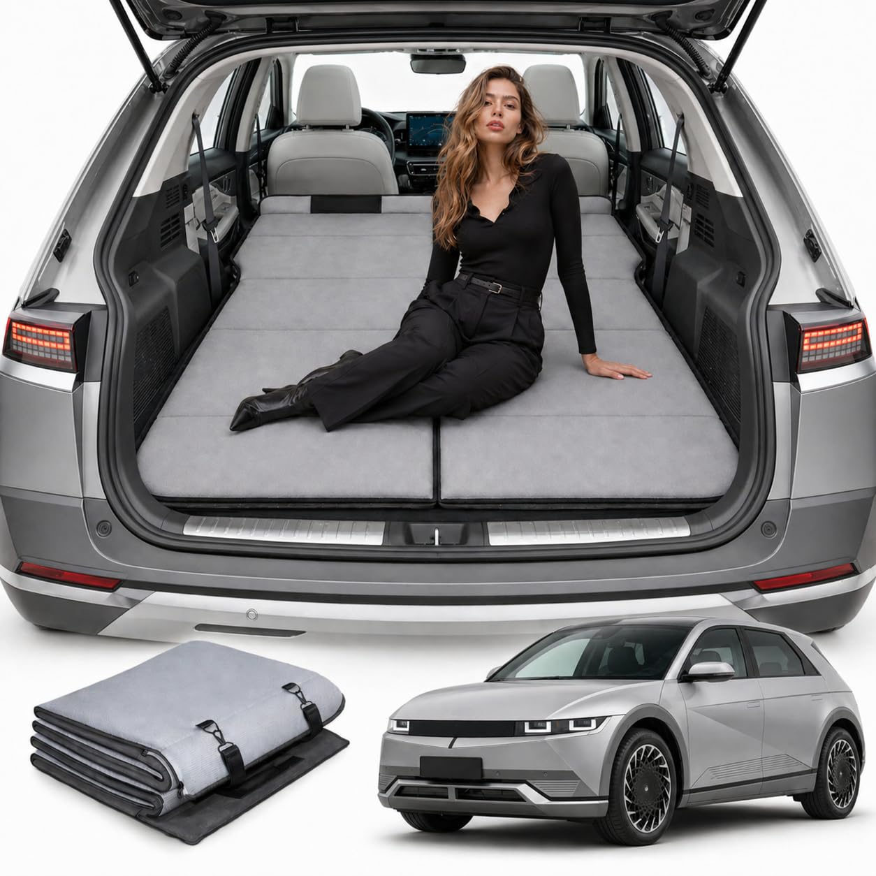 MGRFTOX Car Mattress for Hyundai IONIQ 5 2023-2026 Non-Inflatable Car Camping Mattress, Foldable Trunk Sleeping Pad with Split Design, Portable Car Bed for Road Trips, Camping, Travel