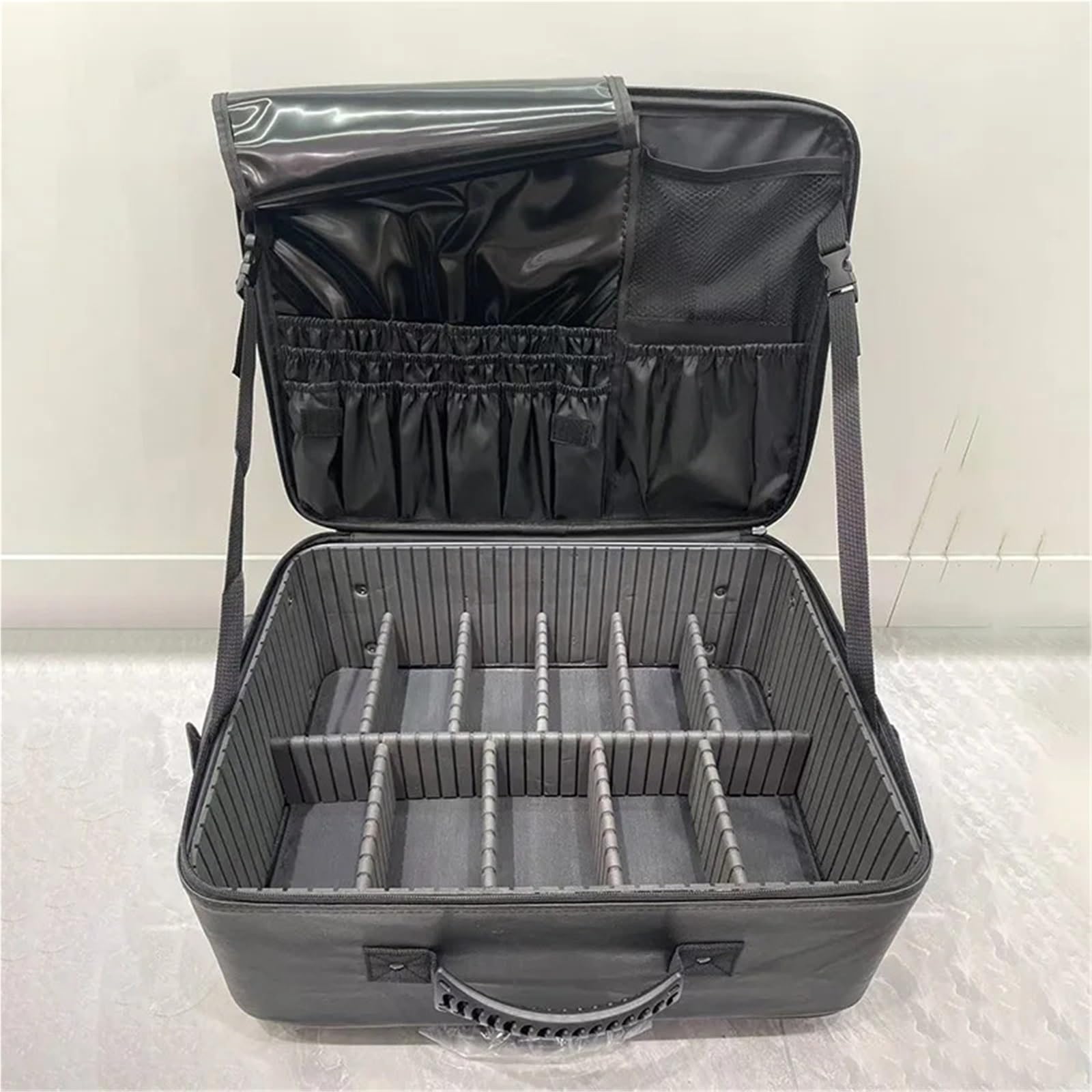 Valigia professionale for bellezza, nail art, borsa for il trucco, cassetta degli attrezzi for ricamo, organizer mobile con ruote universali for cosmetici(Black 1)