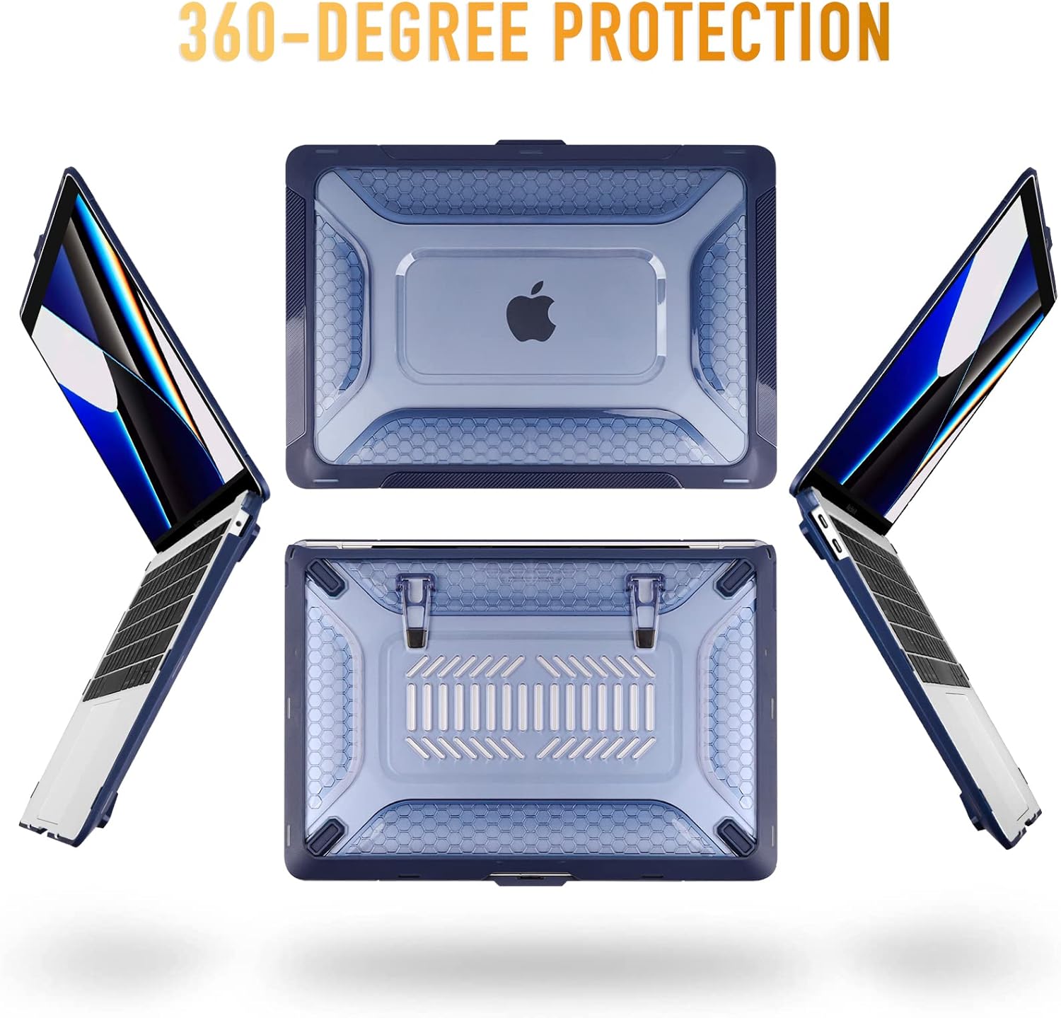 [ 2022 Honeycomb Fold Kickstand ] May Chen Compatible with MacBook Pro 16 inch Case with Touch Bar, 2019 2020 Release Model A2141, Heavy Duty Dual Layer Hard Shell Case Cover with TPU Bumper，Navy blue - Image 2