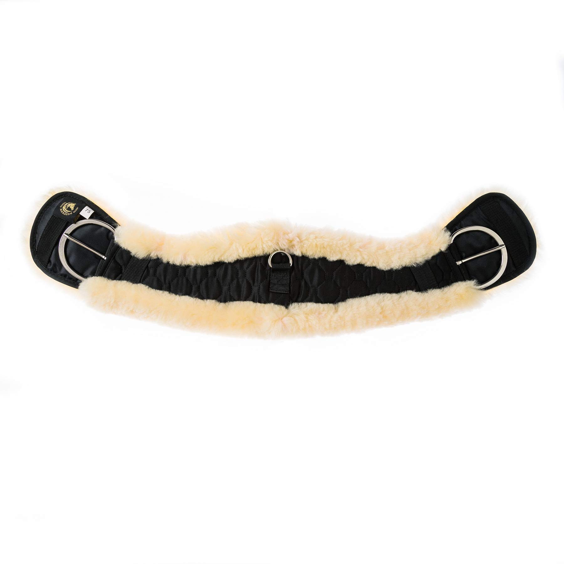 Lammwolle Western Mondgurt Sattelgurt, realizzato in lana merino di pecora di qualità, forma anatomica specifica concava, per una migliore resistenza allo scivolamento. Colore: naturale, nero