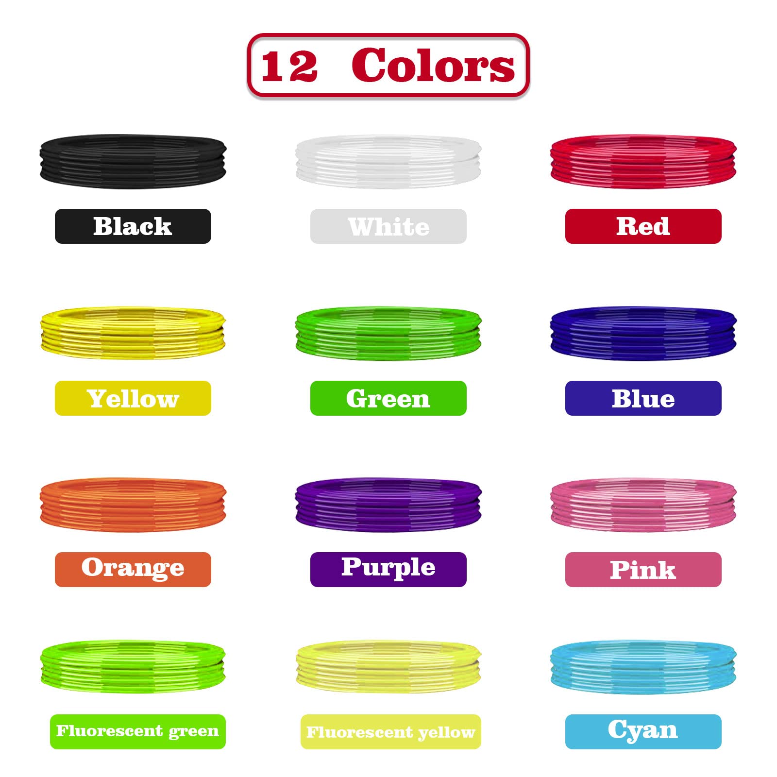Uzone 3D Penna PLA Filamento 1.75mm, 12 colori (ogni colore 10 piedi) Stencil Casuale, PLA filamento penna 3D, pacchetto di linee di stampa 3D, filamento penna 3D per bambini