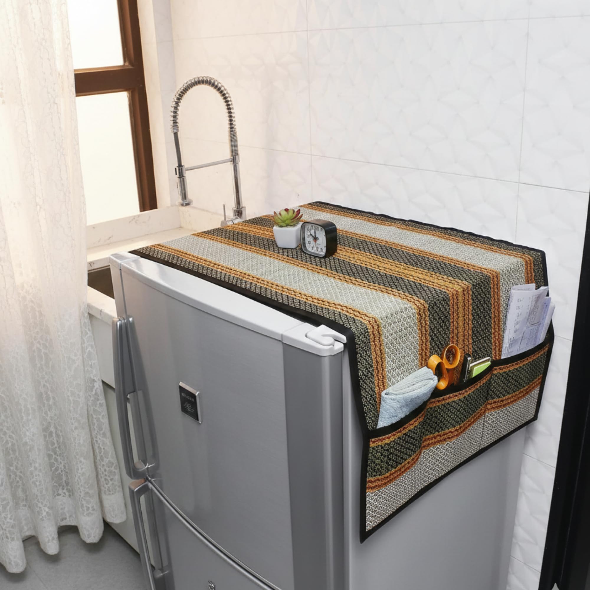 Eco-Friendly Fridge Cover - Handwoven Madurkathi -10 Eco-Friendly Fridge Cover - Handwoven Madurkathi -10