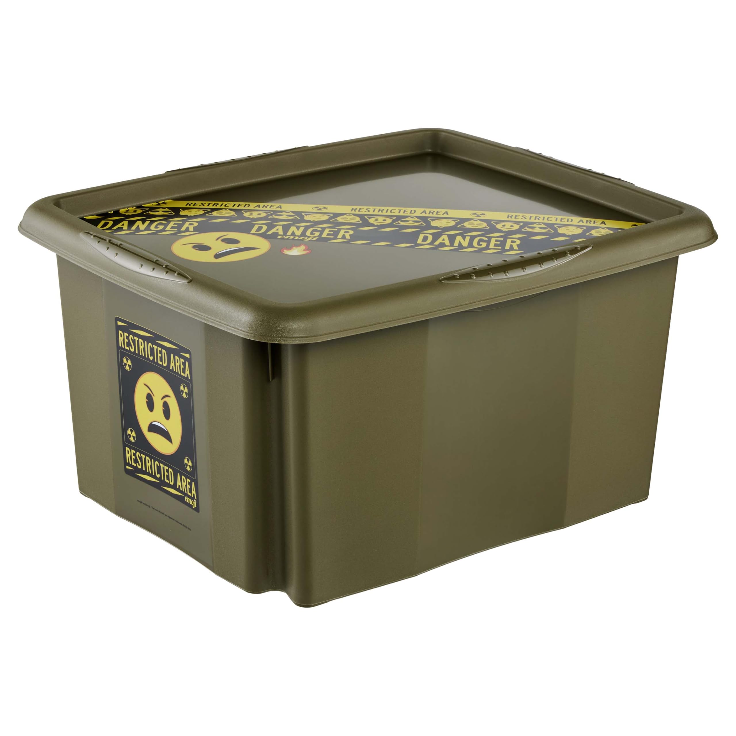 keeeper karolina storage box with lid, 24 l, rotatable and stackable, Emoji Danger design, For children, olive green (Olive) — image 1