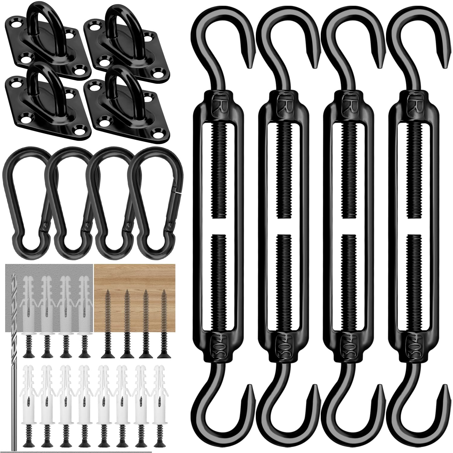 M6 Awning Attachment Set, Heavy Duty Sun Shade Sail Stainless Steel Hardware Kit for Triangle and Square, Rectangle, Sun Shade Sail Fixing Accessories