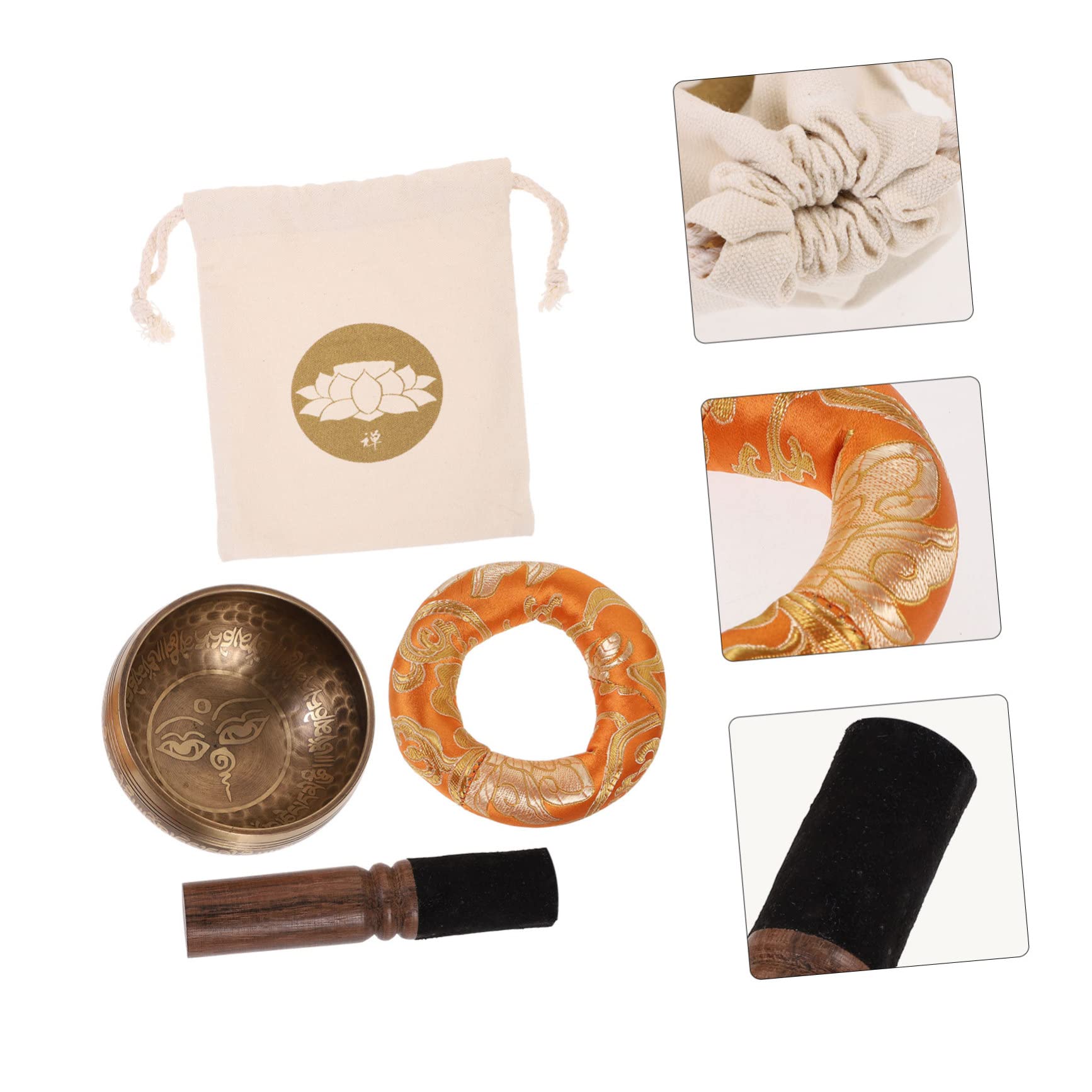 FRCOLOR 1 set Ciotole Cantanti Tibetane Rame per Meditazione Completo con Bastoncino Cuscino e Borsa per Relax e Spirituale