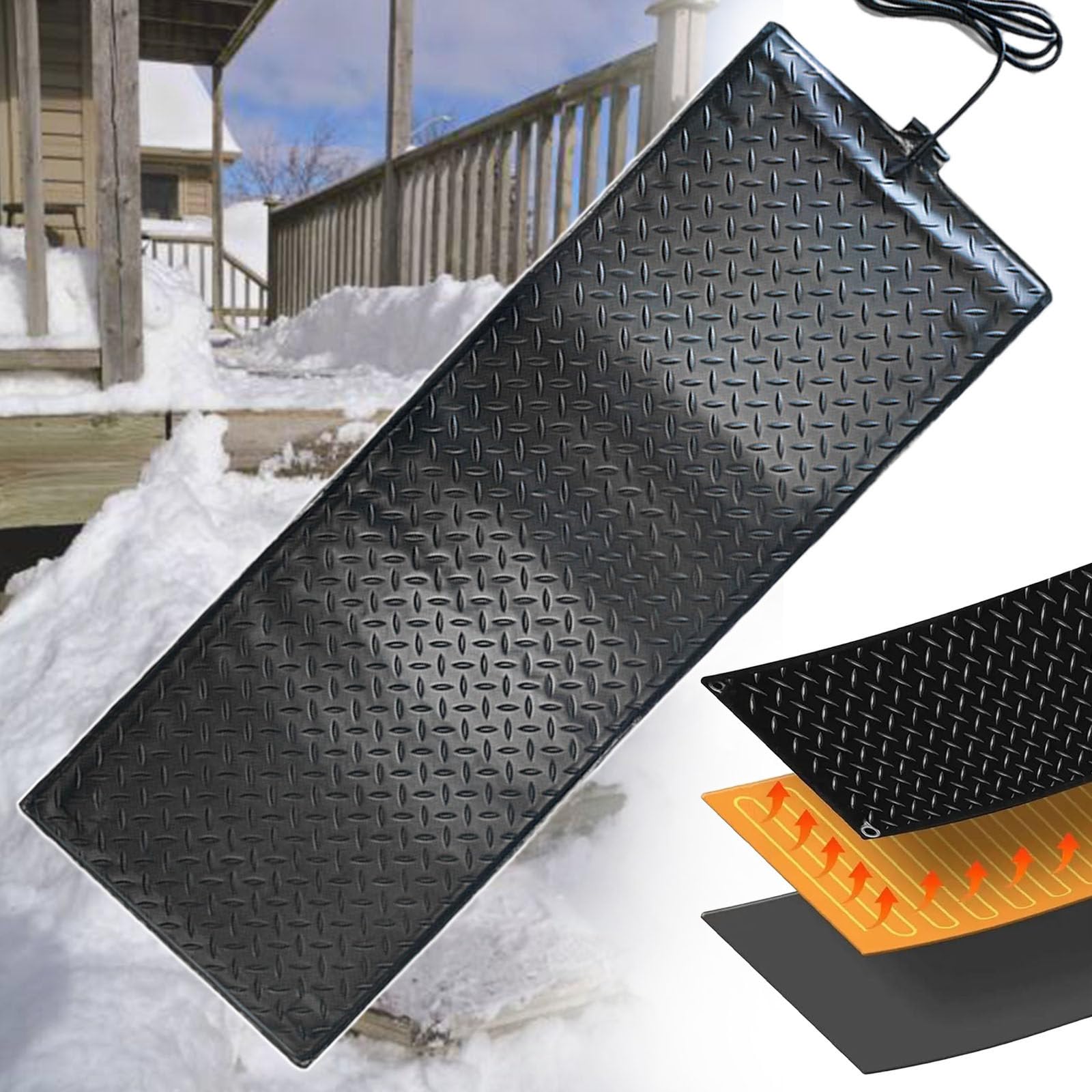 Tapis Chauffant Électrique pour Fonte De Neige Et De Glace,Double Face Antidérapante, Température Maximale De 45 °C,pour Toitures,Escaliers,Marches Et Pelouses. 400 W/m² 55cm*120cm