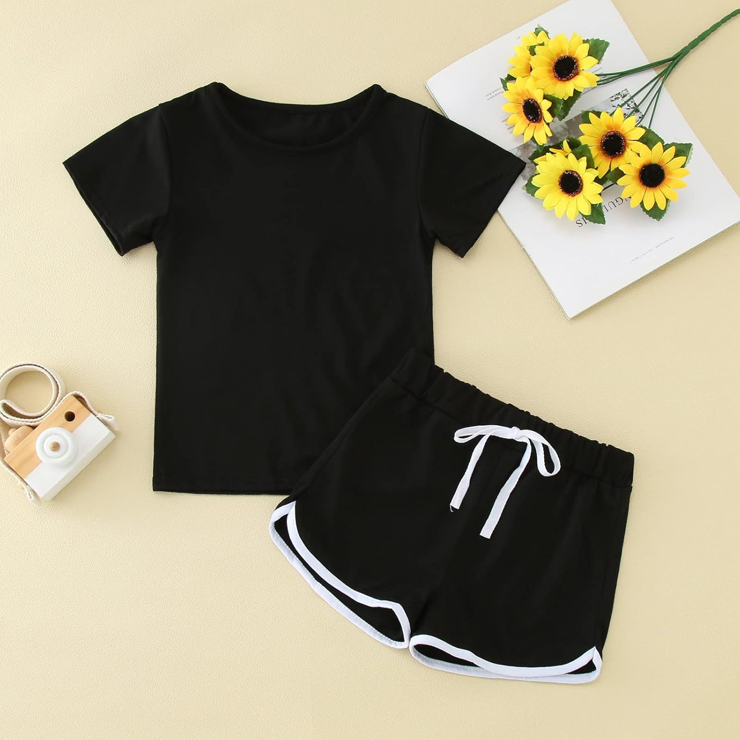Baby Girls Toddler Kids Summer Sports T Shirt and Shorts Set Solid Clothing Sets Tracksuit Outfits Baby Newborns 4-5 Years Black image 7 of 7 B0BYSCR3KK