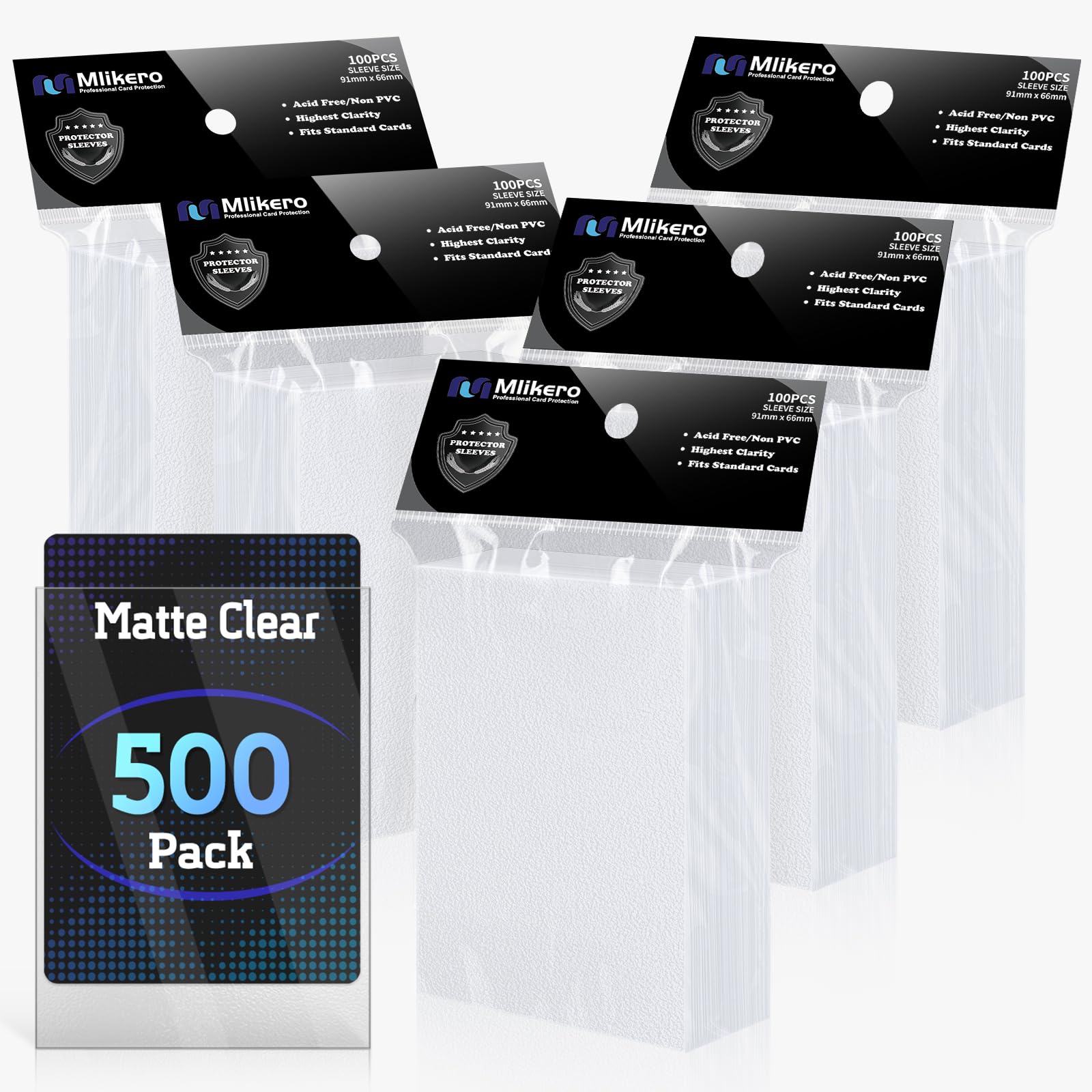 500 Count Card Sleeves – Matte Clear Trading Card Sleeves, Polypropylene (PP), Fit for MTG, TCG, Baseball, Football, and Game Cards (Matte Clear)