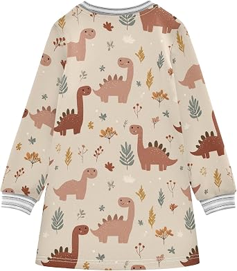 Toddler Girl Christmas Dress Cute Cartoon Wildlife Dino Kids Soft Winter Active Playwear 4T