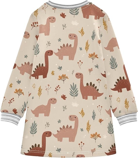 Toddler Girl Christmas Dress Cute Cartoon Wildlife Dino Kids Soft Winter Active Playwear 4T