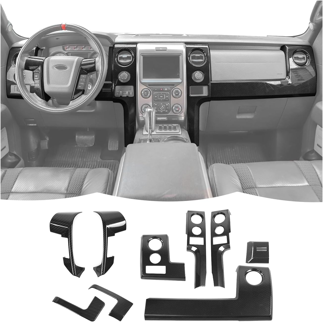 RT-TCZ Carbon Fiber Interior Trim Kit Center Console Dashboard Panel Cover Decoration Interior Accessories for Ford F150 Raptor 2009-2014,9PCS