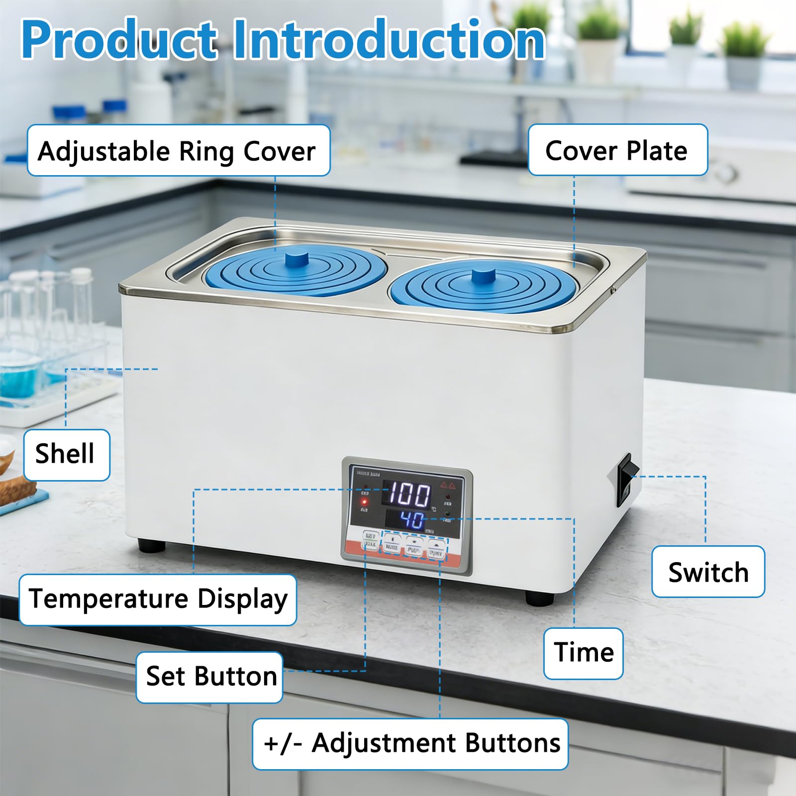 Bagno digitale da laboratorio da 600 W con rivestimento in acciaio inox, termostato da laboratorio