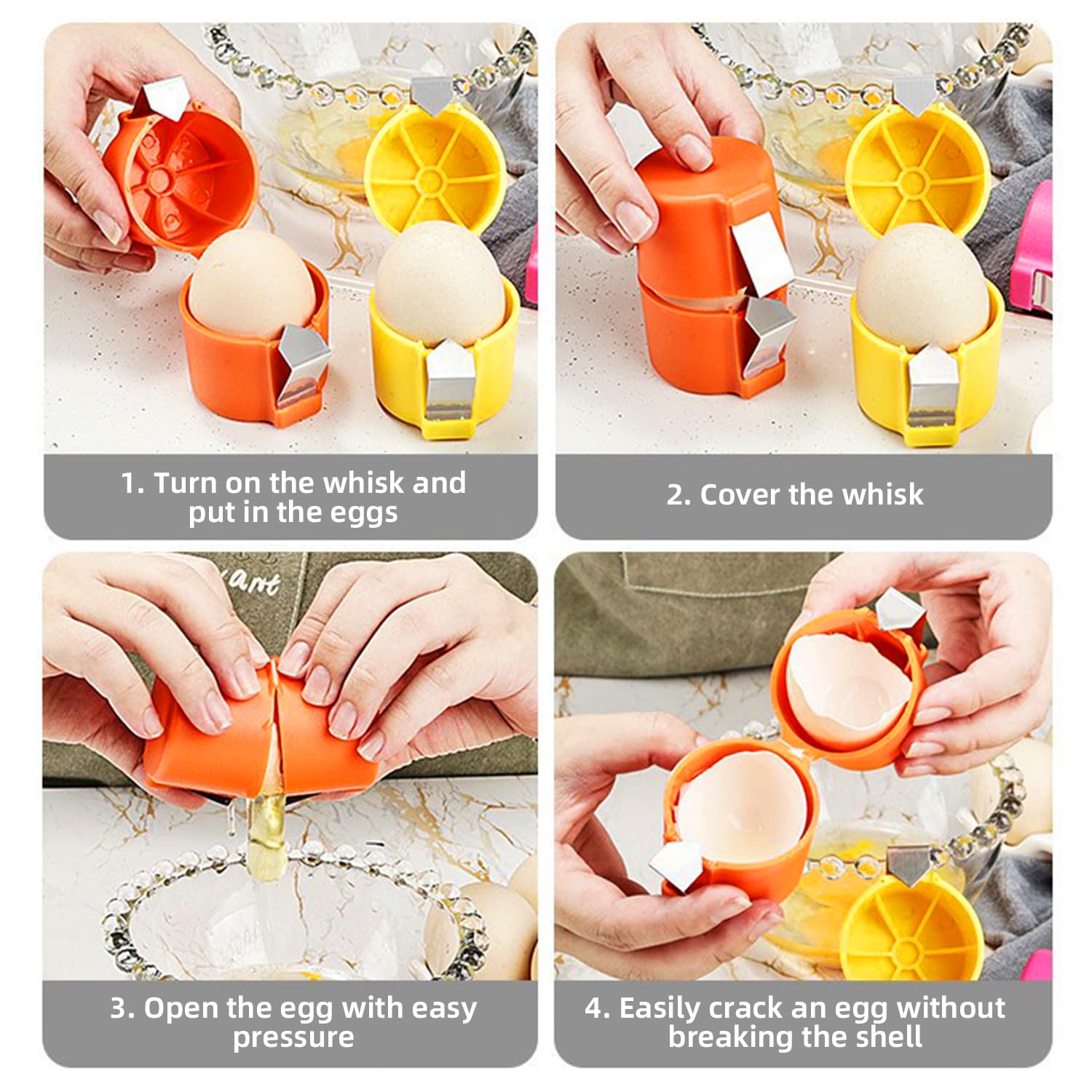 3 PCS Egg Shell Opener Egg Separator for Raw Eggs,Hard Boiled Egg Peeler Egg Cube Egg Separator,Quickly Cutting Off Cooked Eggs,Stainless Steel Eggshell Breaker Kitchen Gadgets (3 pcs) — view 2