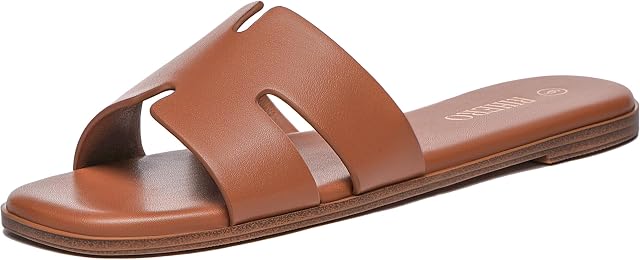 Rihero Women's Dressy Flat Sandals Comfortable Slip On Leather Slide Sandals