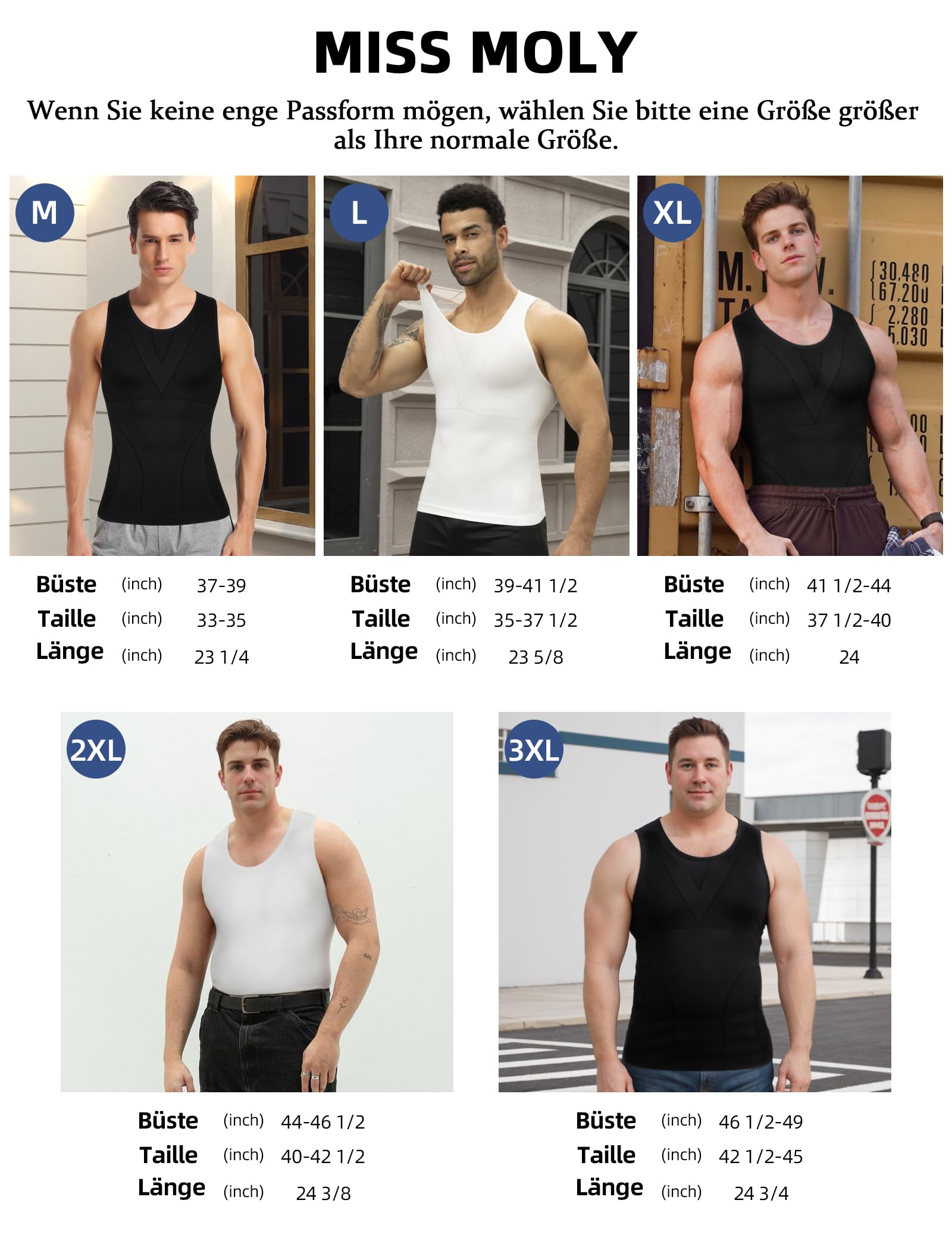 MISS MOLY Shapewear Tank Top Herren Kompressionsshirt Nahtloses Bauchweg Unterhemd Herren Taillenformer Body-Shaper Männer Ärmellos Bauch Top Weste