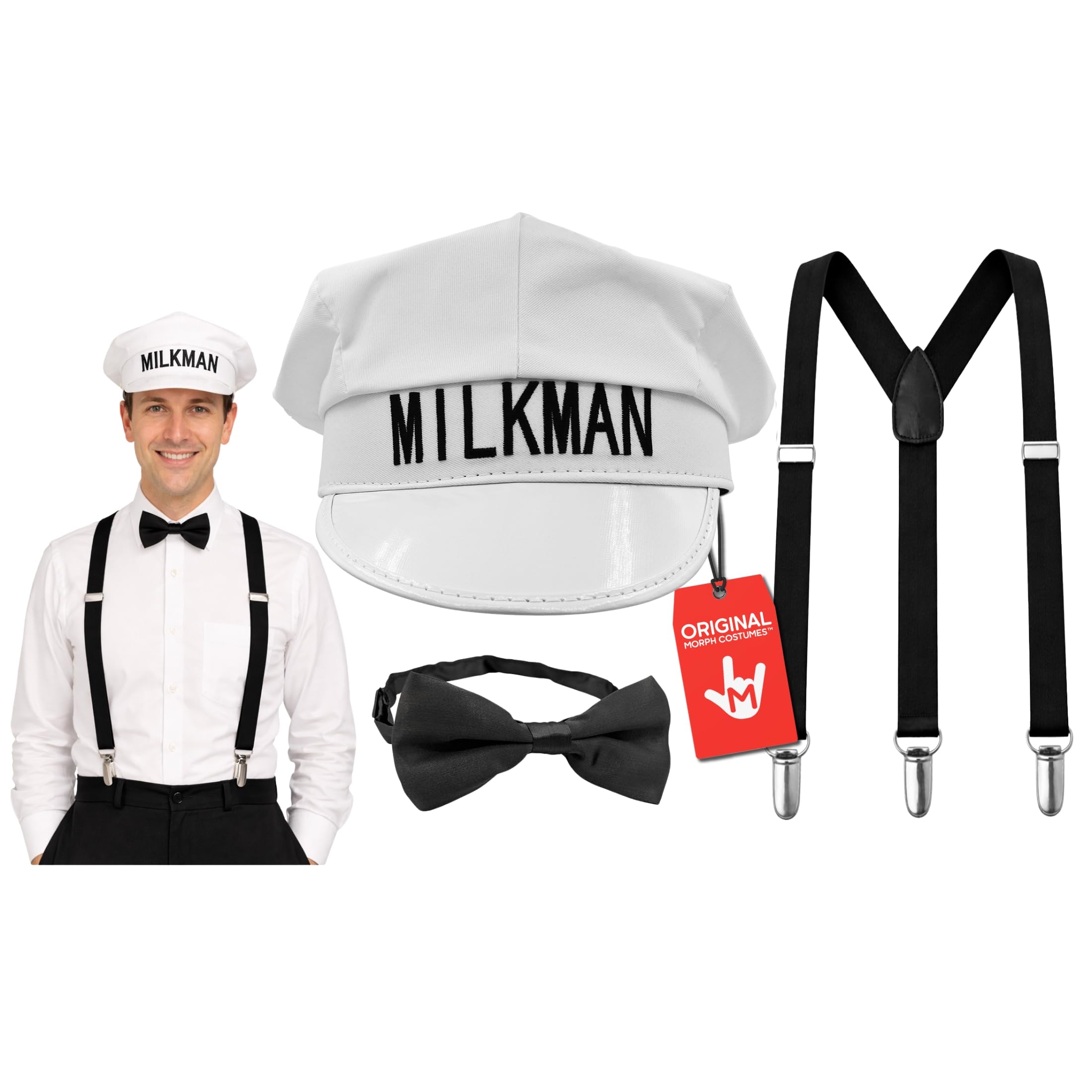 Nicky Bigs Costume Accessory White Milkman Hat And Bowtie Set One Size