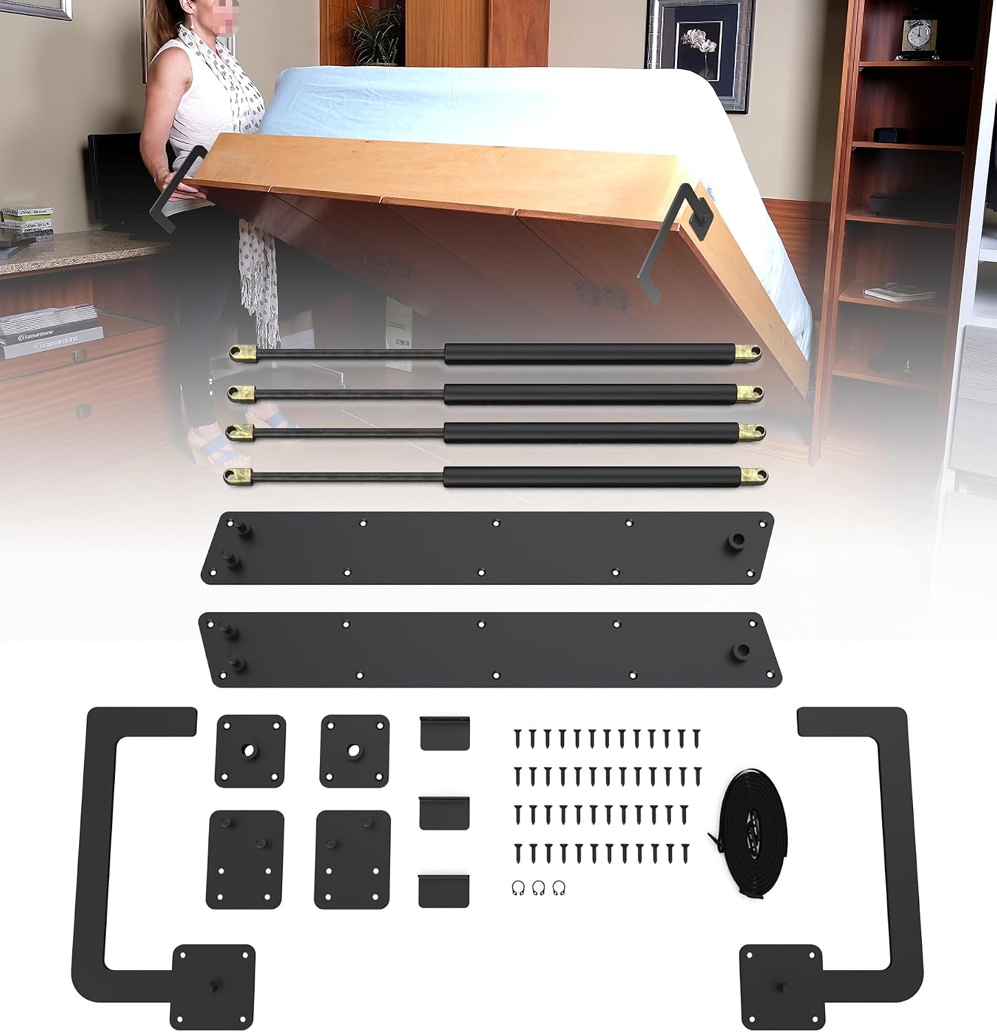 MODCART DIY Murphy Bed Kit - Full Size Vertical Adjustable Hardware, Black