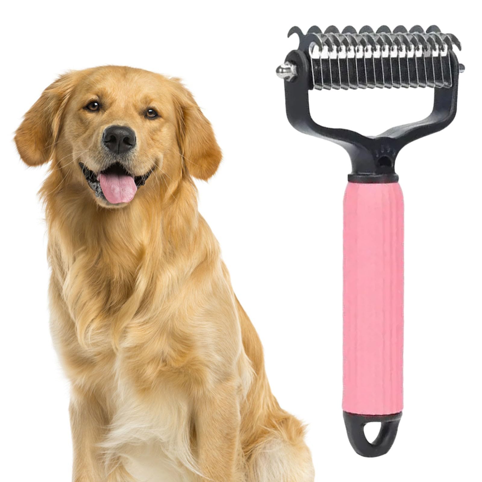 Pet Grooming Tool, Double-Sided Undercoat Rake for Dogs & Cats, Professional Dematting & Deshedding Brush for Long and Short Hair (Pink-1PC)