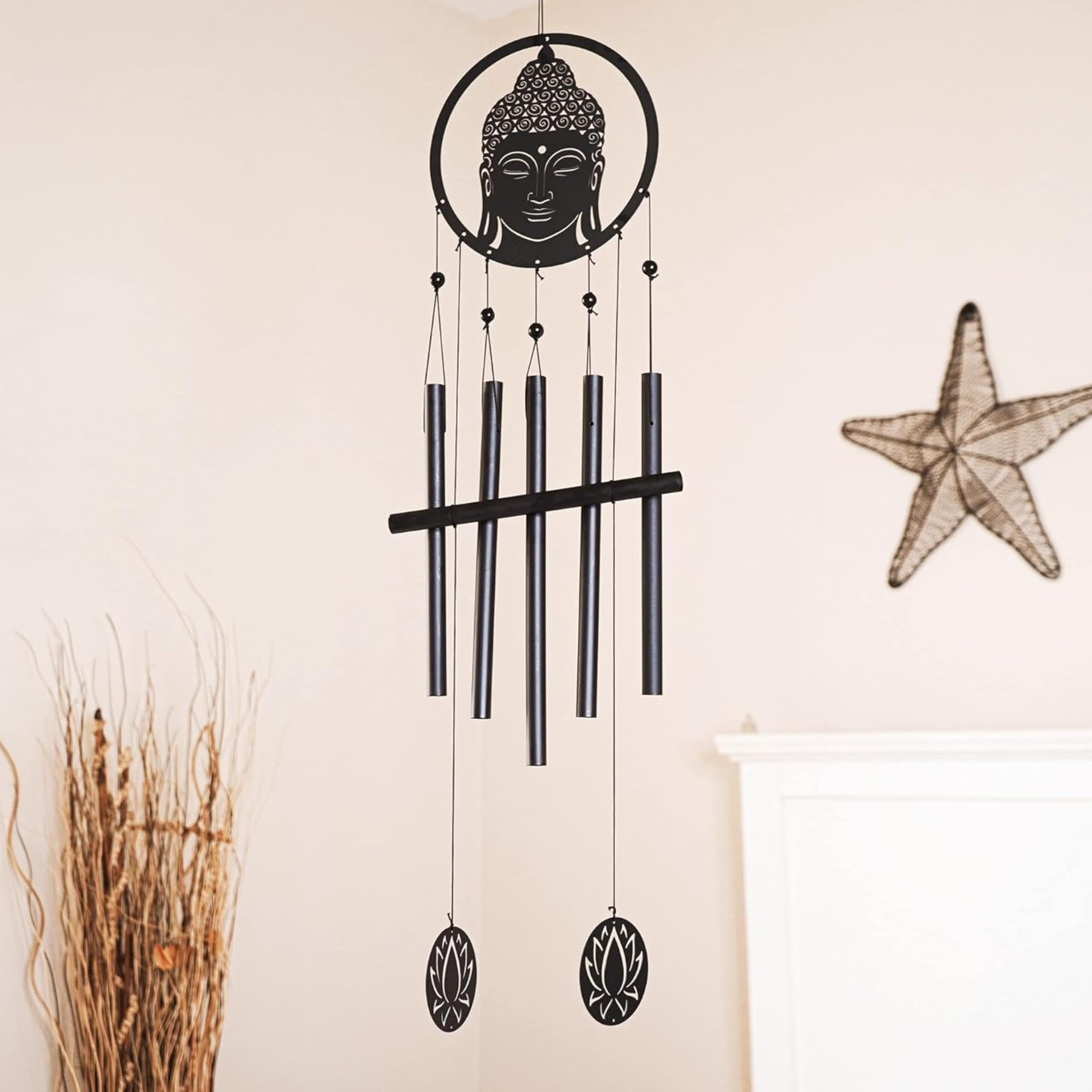 Carillon éolien Bouddha zen pour jardin extérieur de 71 cm - Cloches tubes mélodie relaxation