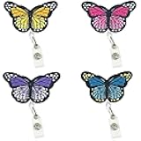 Prebafo 4Pcs Butterfly Badge Holder Reels Cute Pink ID Badge Holder Retractable Teacher Badge ID Holder Cute Purple Retractable Badge Wheel