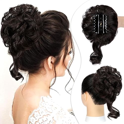 Pieza de pelo de moño desordenado con clip de garra para mujer, moño ondulado y rizado, extensiones de cola de caballo, extensiones de recogida