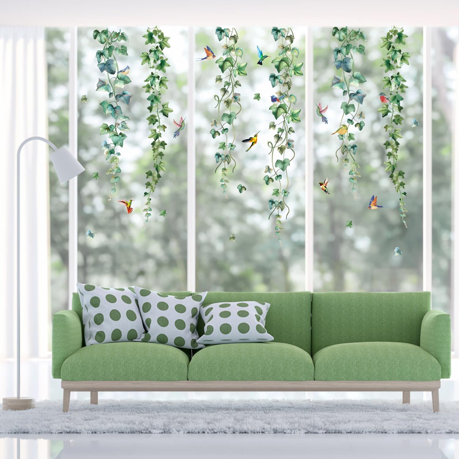 HLNIUC Nature Themed Wall Decal 35PCS Vine and Bird Self Stick Room Sticker Colourful Humming Bird Sticky Wall Decals Spring Day Wall Stickers Peel and Stick Natural Art Decal for Living Room