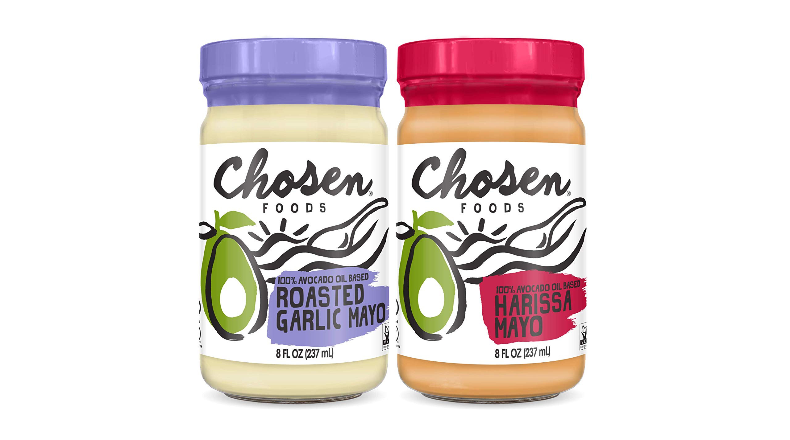 Chosen Foods Flavored Mayos | 2 Pack | Roasted Garlic + Harissa, 8 oz each