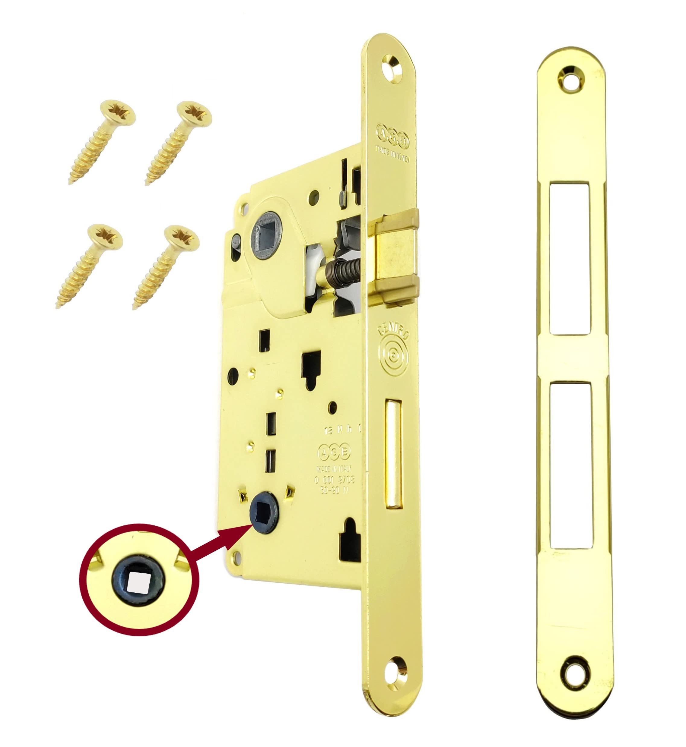AGB Internal Door Latch Lock Recessed for Bathroom WC series CENTRO (FRONT 22x196, ROCK AND CHAIN, POLISHED BRASS)