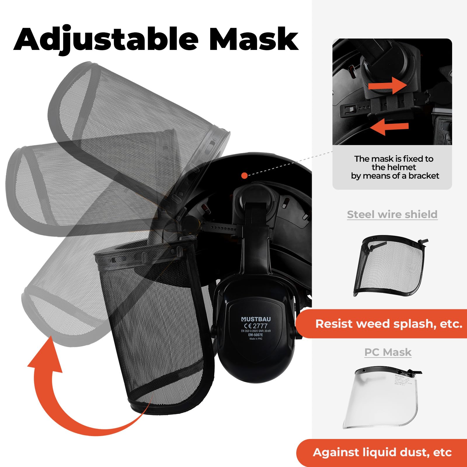 Casco di Sicurezza per Motosega, Casco Protettivo con Paraorecchie e Visiera In Rete, Fascia Regolabile 53 a 63 cm Adatto per Silvicoltura, Cantiere, Lavoro
