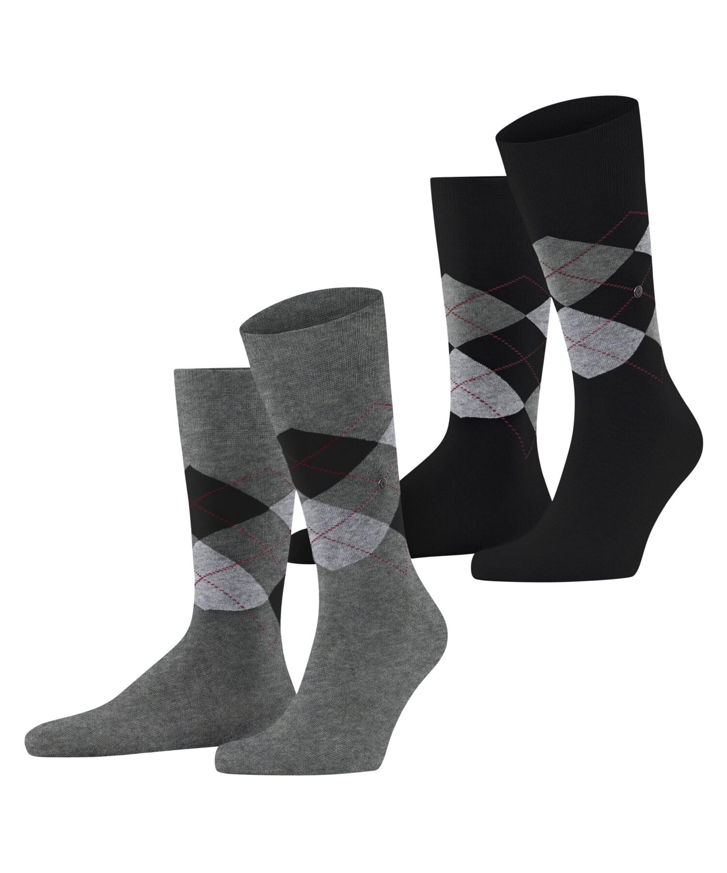 Burlington Men's Grey Light Melange 3390 Everyday Argyle M So Cotton Patterned 2 Pairs Socks, 6.5-11