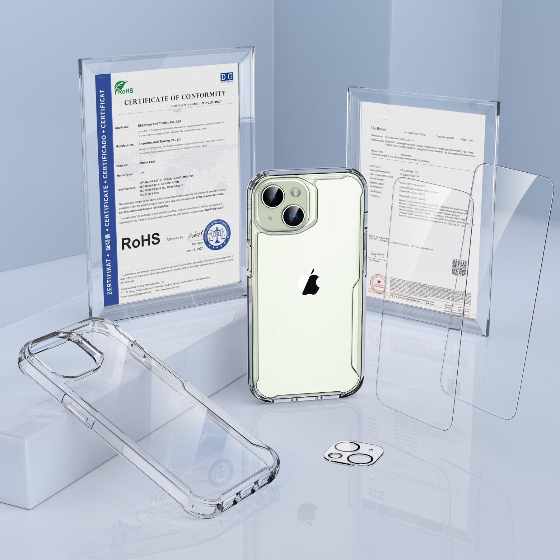 ORETECH Cover Per IPhone 15 Pro Max - Custodia Ibrida Trasparente + 2 Pellicole Vetro + Protezione Fotocamera, Antiurto Morbida E Rigida
