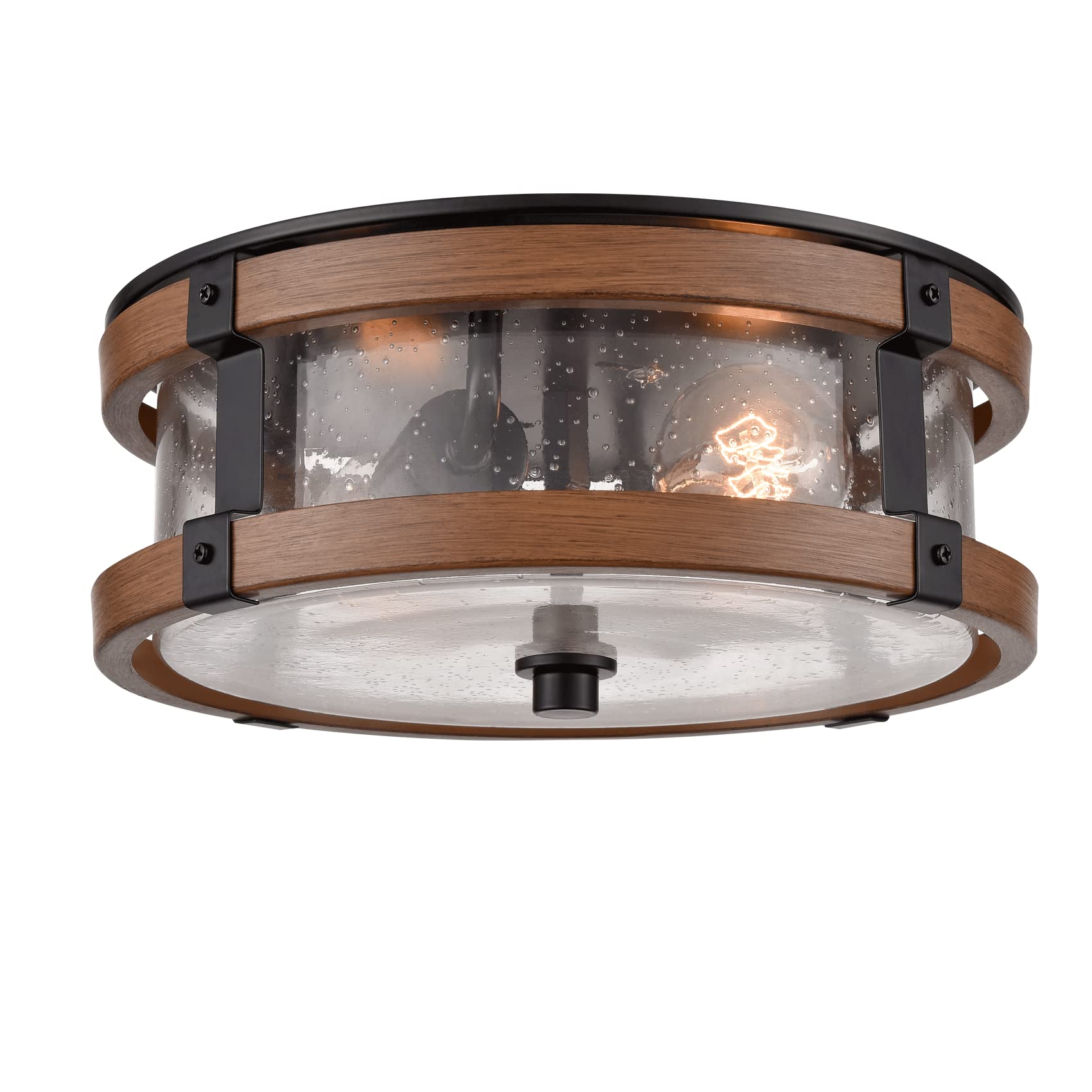 DEYNITE Farmhouse Ceiling Light Fixture 2 Lights Hallway Ceiling Light Black Rustic Wood Grain Surface Transparent Glass Shade-image-42