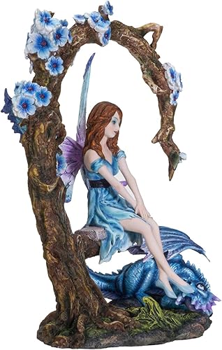 Miniatura 4 de Pacific Giftware FairyTate Fantasy Fairy on The Swing con Dragón Figura decorativa de resina coleccionable